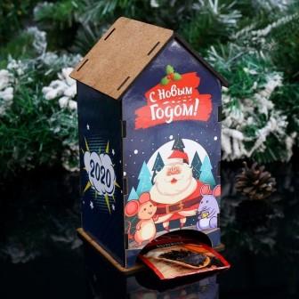 Чайный домик "С Новым Годом. Дед Мороз с мышкой" с ламинацией, 10×18,5×10 см   4526624 фото, картинки