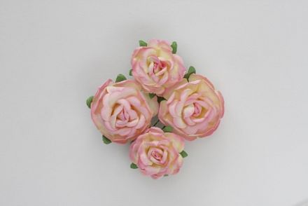 Цветы чайной розы, 2 шт - диам 4 см, 2 шт- диам 3 см, розово-желтые фото, картинки