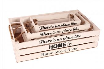 Ящик деревянный интерьерный "Home" веревочные ручки, белый 40х20х12 см фото, картинки
