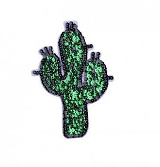 Нашивка на одежду с пайетками "Зеленый кактус" 19,2*13,5 см фото, картинки