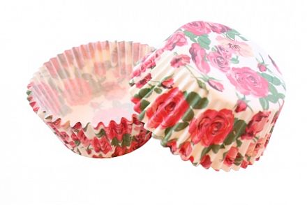 Набор бумажных форм для кексов "Розы на белом фоне", диаметр дна 5 см,  50 шт. фото, картинки