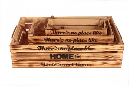 Ящик деревянный интерьерный "Home" веревочные ручки, экзотик 40х20х12  см фото, картинки