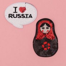 Нашивки с пайетками I Love Russia, 11 × 18 см 3094389 фото