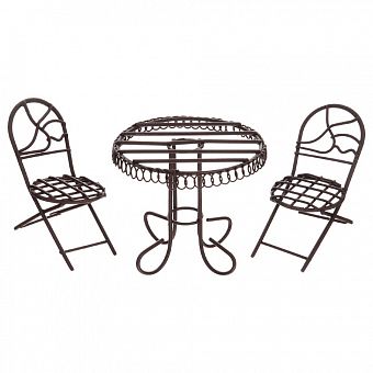 Металлическая мини мебель коричневая - стол и два стула; стол: DIA7,5*6,5см/стул:5,5*DIA3.5*7см SCB2 фото, картинки