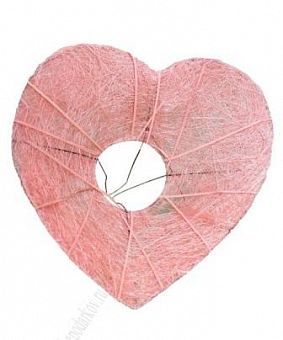 Каркас для букета Сердце с декором, сизаль 25см розовый фото, картинки