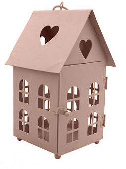 Декоративный домик-фонарик, металл, нежно-розовый, 11х11х18см фото, картинки