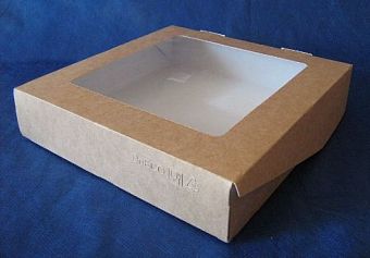 Коробка "Крафт картон с прозрач. крышкой внутрь" 26*21*3 фото, картинки