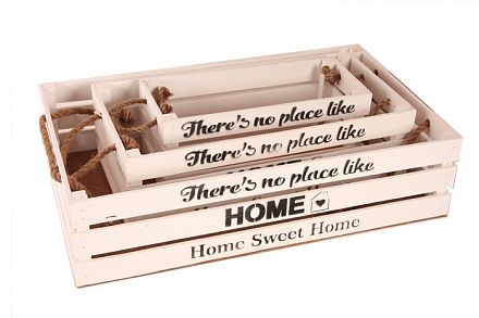 Ящик деревянный интерьерный "Home" веревочные ручки, белый 30х12х12 см фото, картинки