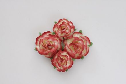 Цветы чайной розы, 2 шт - диам 4 см, 2 шт- диам 3 см, красно-желтые фото, картинки