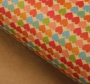 Бумага упаковочная крафт "Разноцветные сердца" 70 х 100 см фото, картинки