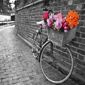 Картина по номерам "Велосипед с корзиной цветов" GX 30525 фото, картинки