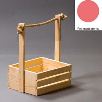 Ящик трехреечный с деревянной ручкой + канат 25*20*11 см Розовый антик фото, картинки