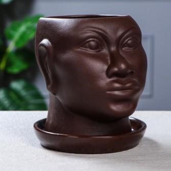 Кашпо "Голова африканки" 1,4 л, муар, цвет коричневый 5239952 фото, картинки