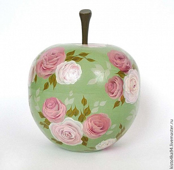 Шкатулка деревянная в форме яблока "Мята и Розы" фото, картинки