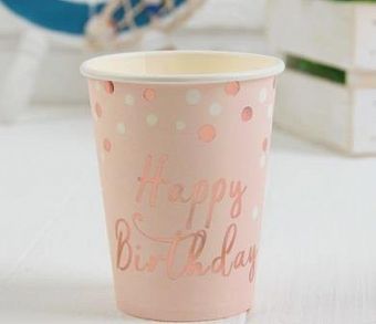 Стакан бумажный "С Днём Рождения" набор 6 шт, цвет нежно-розовый   3968764 фото, картинки