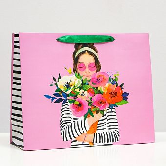 Пакет подарочный "Девушки с цветами", 32 х 26 х 12 см 7724240 фото, картинки