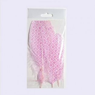 Перья декоративные 16*4,5 см (6 шт) "Сердечки" розовые фото