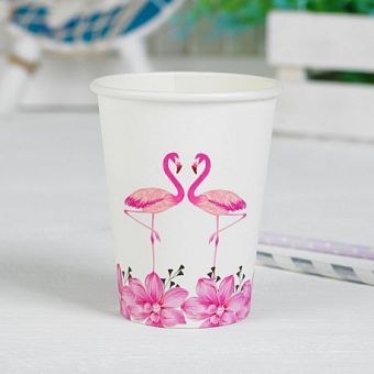 Стакан бумажный "Фламинго и розовые цветы" набор 6 шт   3968756    фото, картинки