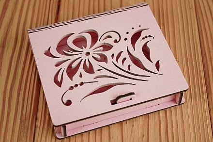 Б161-02-3939 Шкатулка под кольца "Хохлома" (10*9,5*2,6) МДФ 3мм, окрашен., Розовый пастель, 1 шт. фото, картинки