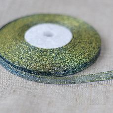 Лента парча 0,6 см*20 ярд  темно-зеленый с серебром фото