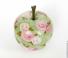 Шкатулка деревянная в форме яблока "Мята и Розы" фото