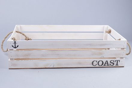 Ящик деревянный интерьерный 50х30х12см "Coast" веревочные ручки бел винтаж фото, картинки