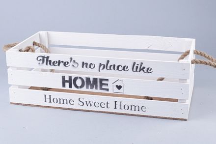 Ящик деревянный интерьерный 40х20х12см "Home" веревочные ручки белый фото, картинки