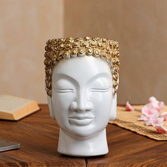 Фигурное кашпо "Будда", белое золото, 21х16х14 см, 0.4 л 7551413 фото, картинки
