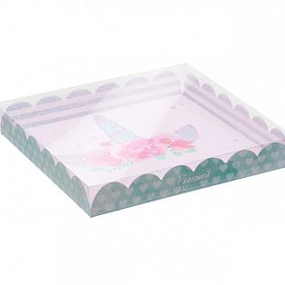 Коробка для кондитерских изделий с PVC крышкой  «Волшебных моментов», 18 х 18 х 3 см   3573355 фото