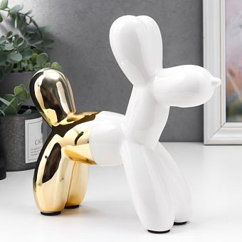 Сувенир керамика "Воздушный шарик - собачка" бело-золотой 21х7,5х22 см   7090458    фото, картинки
