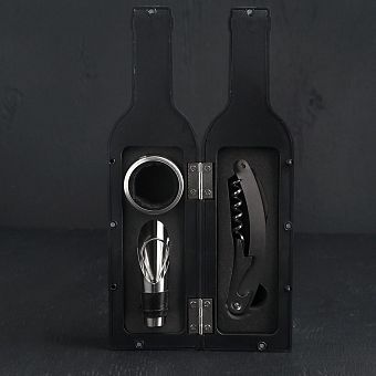 Набор для вина "Бутылка" 5 предм: пробка, кольцо, каплеуловитель, штопор, нож для  фольги 768423 фото, картинки