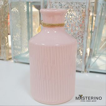 Ваза Бутылка светло розовая рефленая 22см КОА-1028 фото, картинки