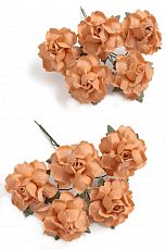 Тайские бумажные цветочки 3,5 см на веточке "Розочка" (5 шт) R21/50, персиковый фото