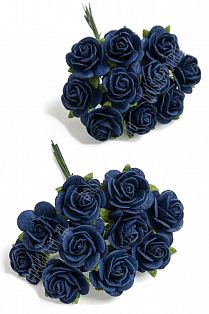 Тайские бумажные цветочки 2 см на веточке "Розочка" (10 шт) R3/422, темно-синий фото