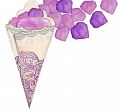 Лепестки роз с кульком, светло-сиреневые и пурпурные