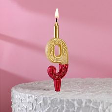 Свеча для торта, цифра "9", рубиново-золотой узор 5928149 фото
