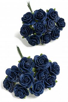 Тайские бумажные цветочки 2 см на веточке "Розочка" (10 шт) R3/422, темно-синий фото, картинки