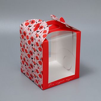 Складная коробка под маленький торт «Маки», 15 × 15 × 18 см       9132670 фото, картинки