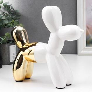 Сувенир керамика "Воздушный шарик - собачка" бело-золотой 21х7,5х22 см   7090458    фото