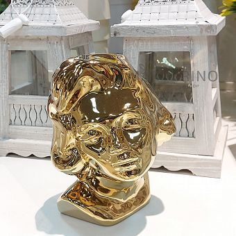 Арт вазон Голова девушки цвета золото/серебро  20см фото, картинки