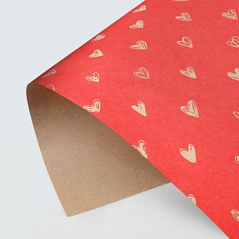Бумага упаковочная крафтовая «Сердечки», фон красный, 50 × 70 см 4580640 фото, картинки