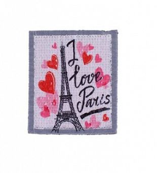 Нашивка с крупными пайетками "I love Paris" 18,6*21,9 см фото, картинки
