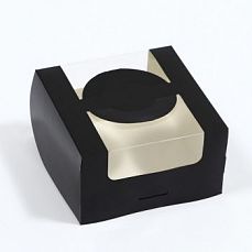 Коробка под бенто-торт с окном, черный, 14 х 14 х 8 см 7725073 фото