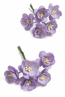 Тайские бумажные цветочки 2,5 см на веточке "Цветущая вишня" (5 шт) S3/185, фиолетовый фото, картинки