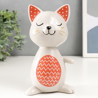 Сувенир керамика "Котик в блаженстве" красно-серый 9,7х8,2х17 см   7405559 фото, картинки