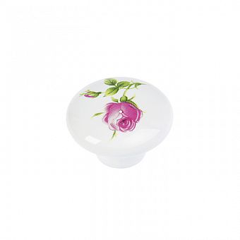 Ручка кнопка Ceramics 004, керамическая, белая с рисунком 3639415 фото, картинки