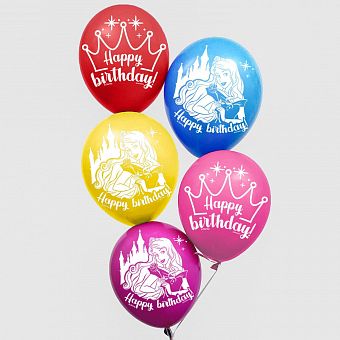 Воздушные шары "Happy Birthday" Принцессы Дисней корона(набор 5 шт)   5798023 фото, картинки