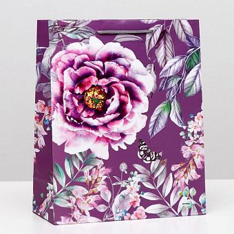 Пакет подарочный "Цветы в саду", фиолетовый, 26 х 32 х 12 см 6344183 фото, картинки