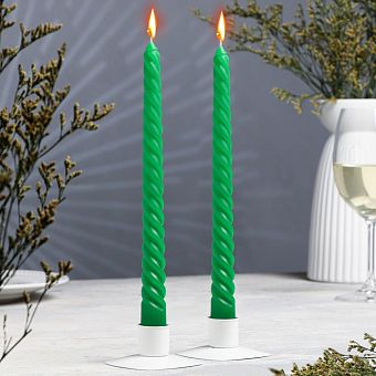Набор свечей витых, 2,2х 25 см, 2 штуки, зелёный, подвес 9365012 фото, картинки