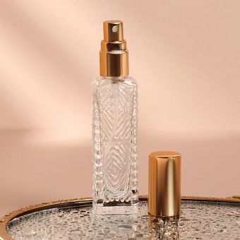 Флакон для парфюма «Прозрачный узор», с распылителем, 15 мл, цвет золотистый/прозрачный фото, картинки